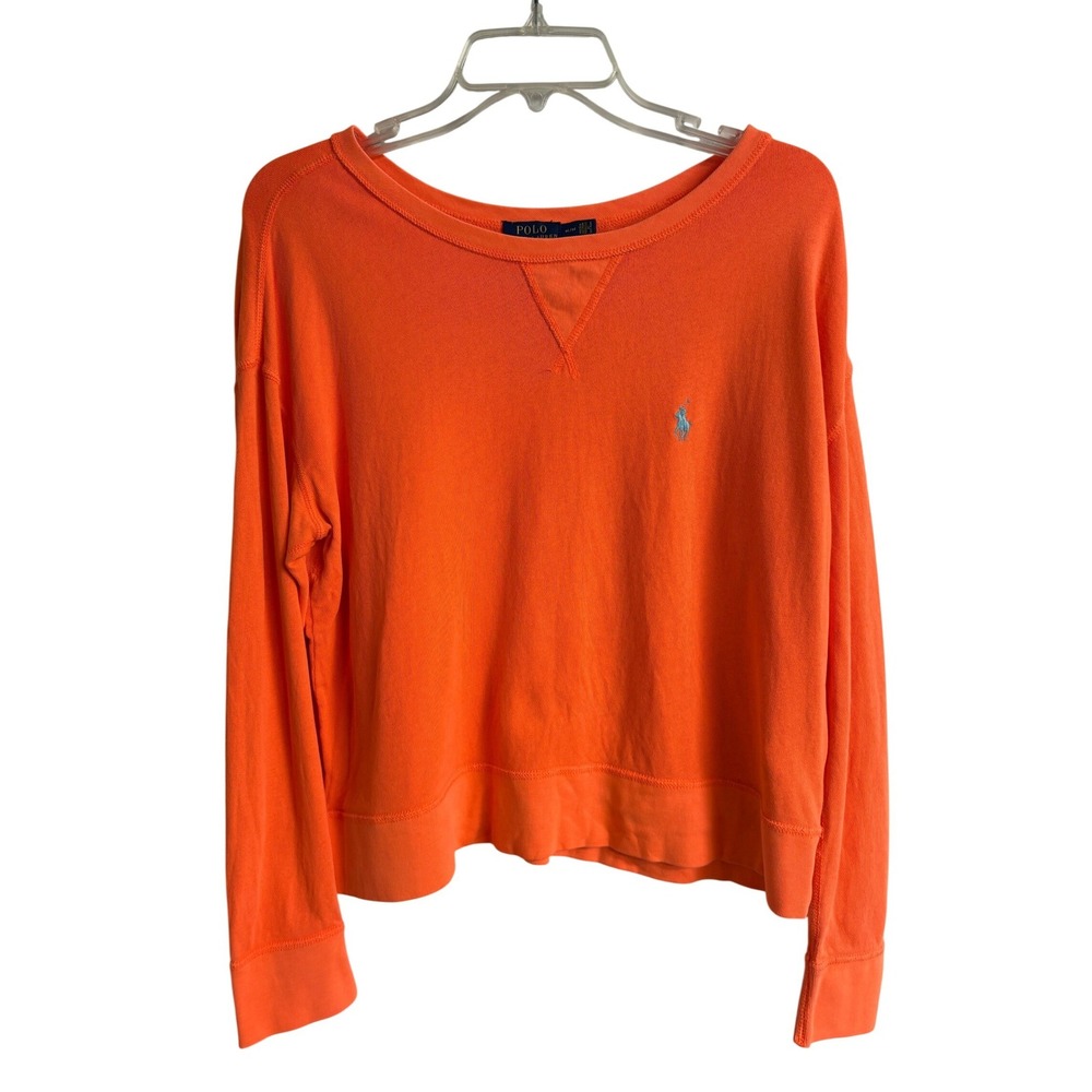Polo Ralph Lauren Women Orange Cotton Sweatshirt Preppy‎ Pony Logo Medium
